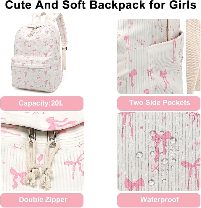 BTOOP School Backpack for Teens Large Corduroy Bookbag Lightweight 15.6 inch Laptop Bag for Girls Women Casual High School College