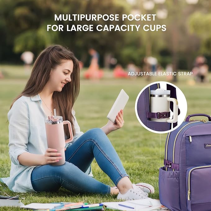 LOVEVOOK Laptop Backpack for Women with Pouch Pocket for Large Capacity Cup,17 Inch Laptop Computer Bag Travel Backpack Purse,Waterproof Work Business Backpack College Teacher Bags,Violet