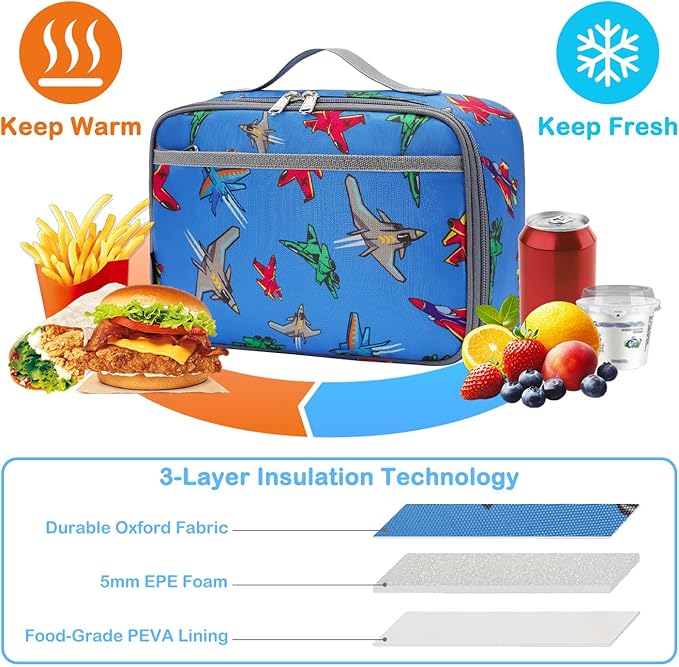 FlowFly Kids Lunch box Insulated Soft Bag Mini Cooler Back to School Thermal Meal Tote Kit for Girls, Boys, Fighter