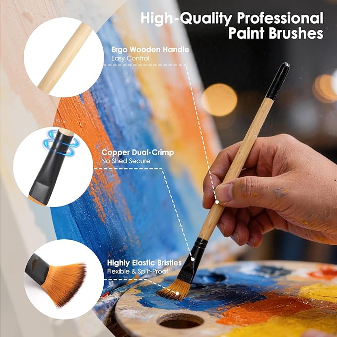 33pcs Paint Brush Set,Paint Brushes for Acrylic Painting, Oil, Watercolor,Professional Paintbrushes with Flat, Filbert, Fan, Palette Knife,ect.Art Supplies for Artists and Beginners