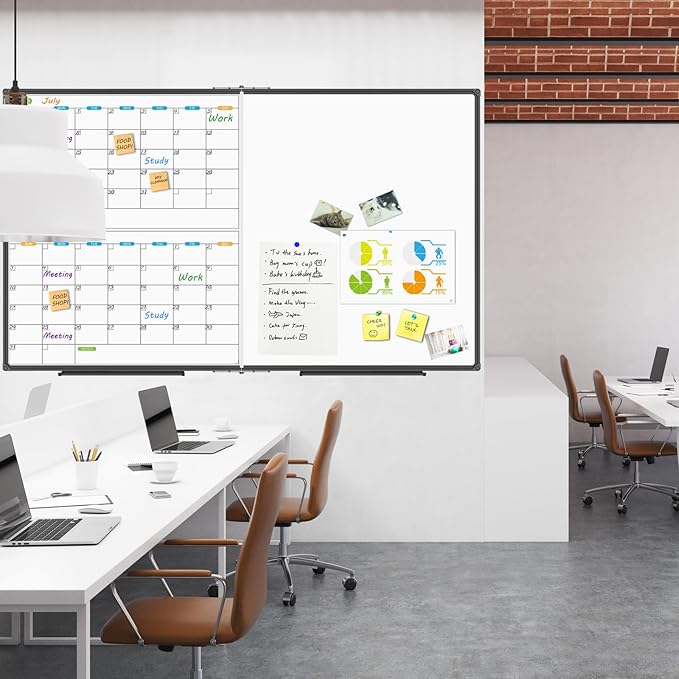 JILoffice Magnetic Foldable Dry Erase Calendar Whiteboard, 2 Month Calendar Board & White Board 72 X 40 Inch, Black Aluminum Frame Wall Mounted Board for Office Home and School