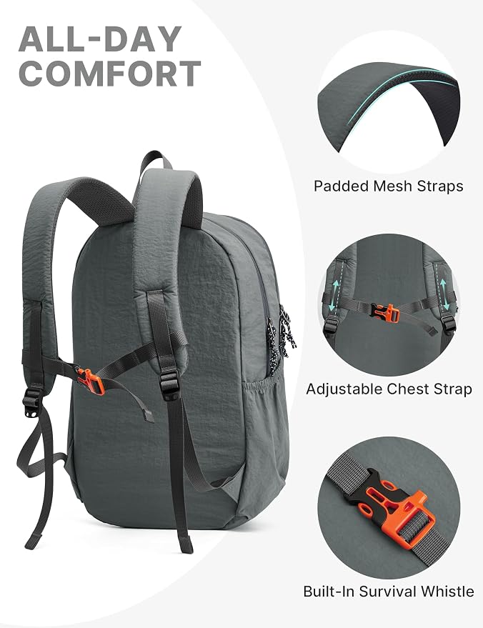 G4Free 15L Hiking Backpack Lightweight Small Daypack for Women Men | Padded Back&Strap, with Chest Strap, for Travel Outdoor Campus, Orange