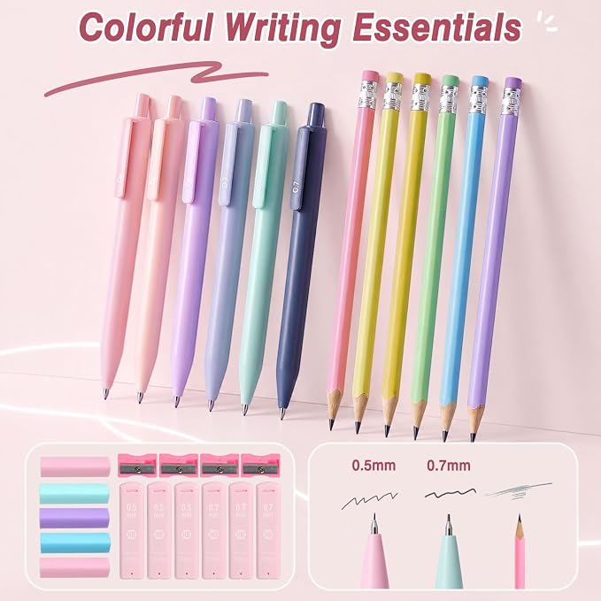 MoKo 59 PCS Aesthetic School Supplies with Cute Pencil Case, Students Stationery Set for Teen Girls & College with Gel Pens, Pastel Highlighters, Mechanical Pencils & Refills, Office Supplies, Pink