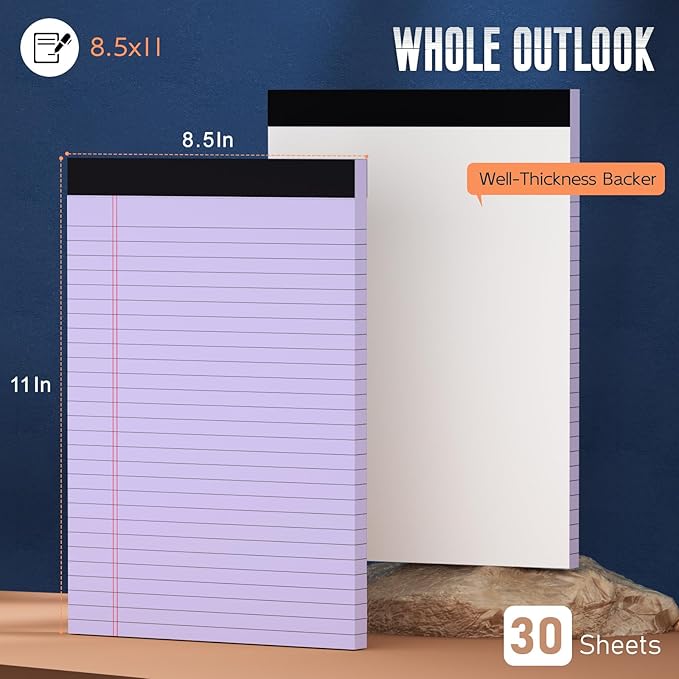 Purple Legal Pad 8.5 x 11 Wide Ruled Note Pads, 3 Pack Notepads 8.5 x 11 Lined Paper Wide Ruled Writing Pad, 30 Sheets Per Note Pad, Micro Perforated Colored Legal Pads for Work/School/Office
