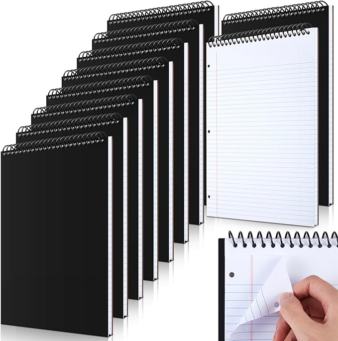 MotiMind 10 Pack 8.5" x 11" Top Spiral Notebook with 3 Hole Punched Legal Pads College Ruled Notepad 50 Sheets Hard Cardboard Paper Wirebound Notepad for Office School Business (White)