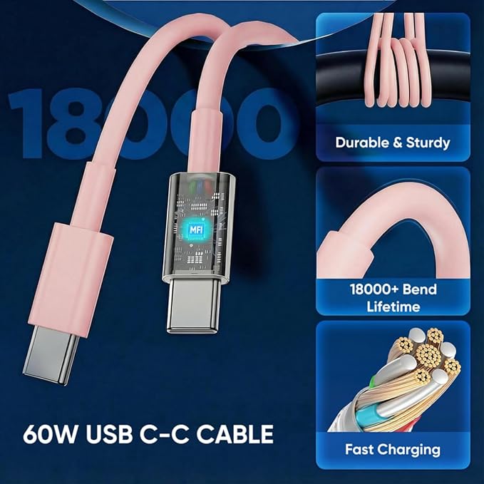 iPhone 17 16 15 Charger Fast Charging 6FT+10FT Cable, 20W USB C Charger, USBC Wall Charger for i Phone 17 Air 16 16e/16 Pro/16 Pro Max/15/15 Plus/15 Pro/15 Pro Max,i Phone iPad Pro/Mini (Pink)