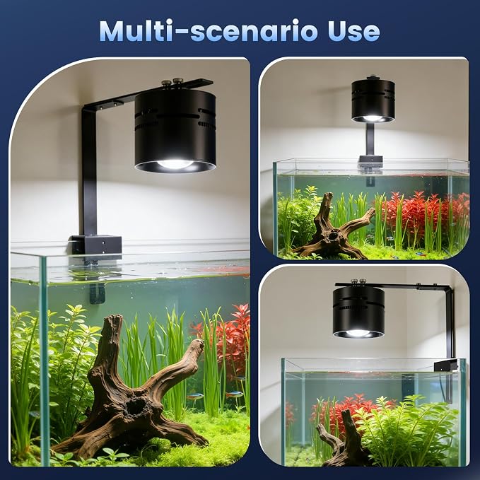 AQQA Clip-On LED Aquarium Light, 4 Light Modes, Adjustable Timer&Brightness | Adjustable Clamp Design with Memory Function, Fish Tank Light for Freshwater Tanks, Fits Tanks Up to 48-55 Inches, 100W