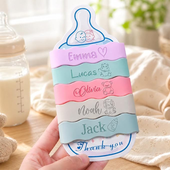 4 Piece Personalized Water Bottle Labels Custom Name Labels for Daycare, Reusable Water Bottle Bands for Kids, Baby Bottles & Tumblers