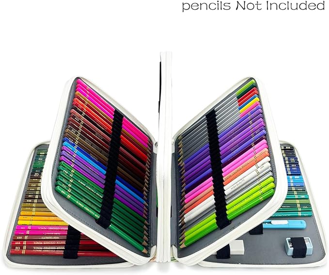 YOUNGCOL 200 Slots Colored Pencil Case Color Pencil Organizer Storage Large Capacity Pencil Case (Faint Yellow + Flower)
