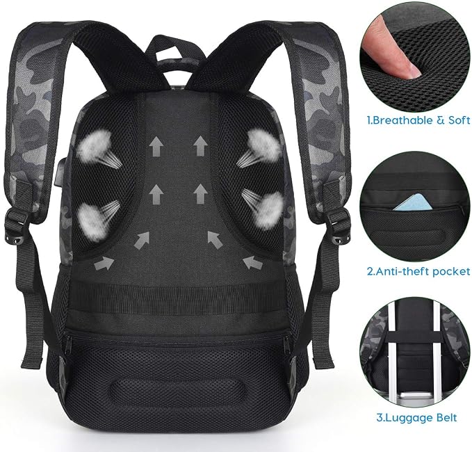 YAMTION 17.3 Inch Laptop Backpack For Men Women Teenager Boy School Bag Computer Business Leisure College Work University Travel Grey