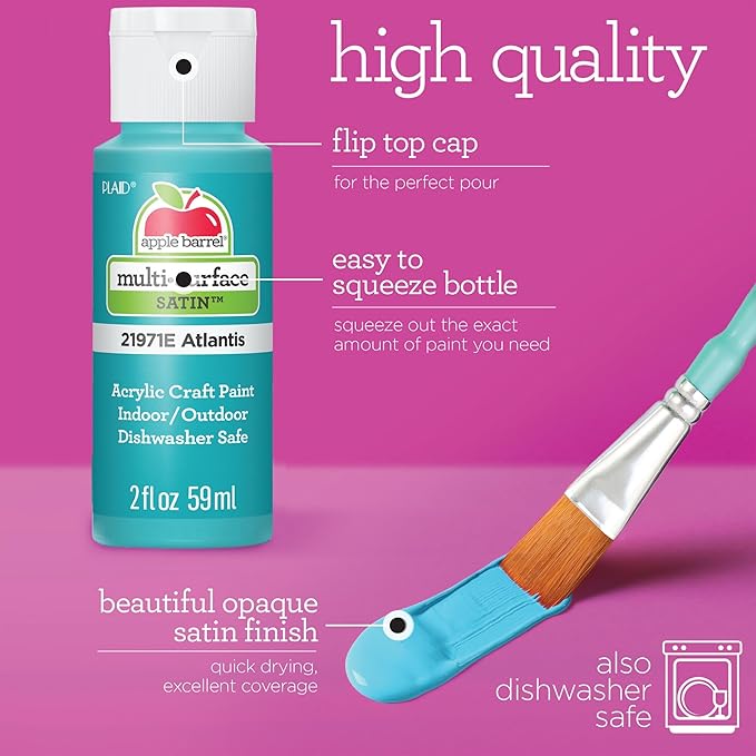 Apple Barrel Multi-Surface Acrylic Craft Paint and Brush Kit, Set of 36