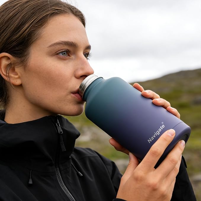 Navigate 64 oz Insulated Stainless Steel Sports Water Bottle with Spout & Handle Lids,Wide Mouth Water Jug with Double Walled Leak Proof Keep Cold for 24 Hrs Hot for 12 Hrs, Blue Gradient