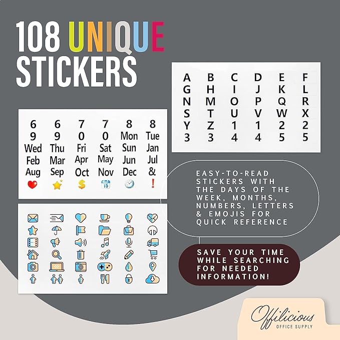 25 Heavyweight Manila Index Card Box Dividers - 3x5 with Tabs & 108 Stickers, Monthly & Recipe Guides, Greeting Card Dividers