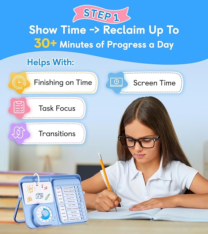 5-in-1 Visual Timer and Schedule Planner for Kids with ADHD & Autism – Learning Materials Bundle, Task Timer with Chore Chart Board for Kids, Sensory Products Toys for Home, School (100+ Cards)