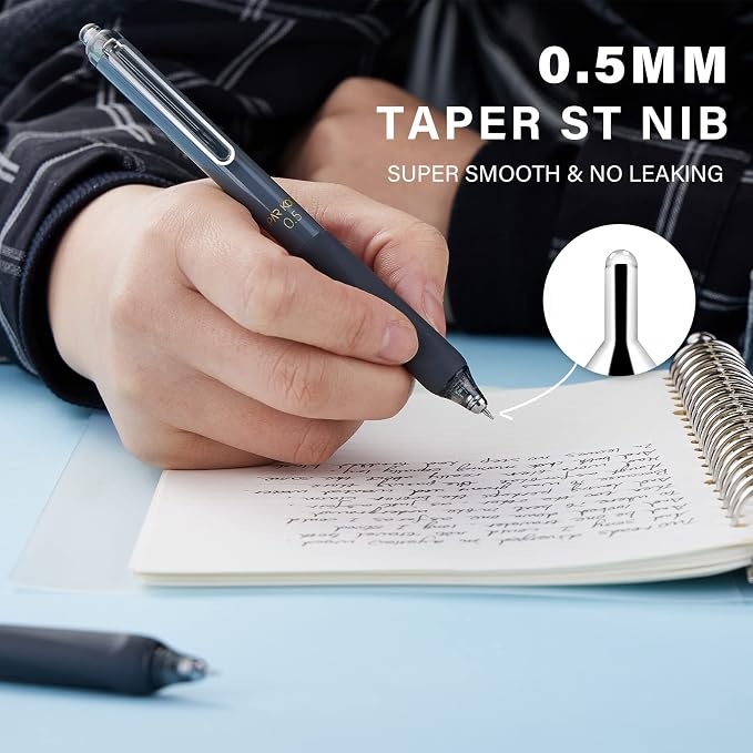 ParKoo Gel Pens, 12 Pcs 0.5mm Retractable Quick Dry Black Ink Pens | Click Silent, Comfort Grip, Fine Point Smooth Writing Pens for Teachers, Nurses, Cute Stationery Office School Supplies