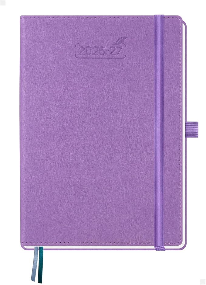 BEZEND Weekly Planner 2026-2027 (6" x 8.5") with Hourly Timeslots (Jul 26-Dec 27) 18 Months Academic Calendar & Monthly Tabs, Ideal for Students, Work & Home, PU Leather Hardcover -Lavender