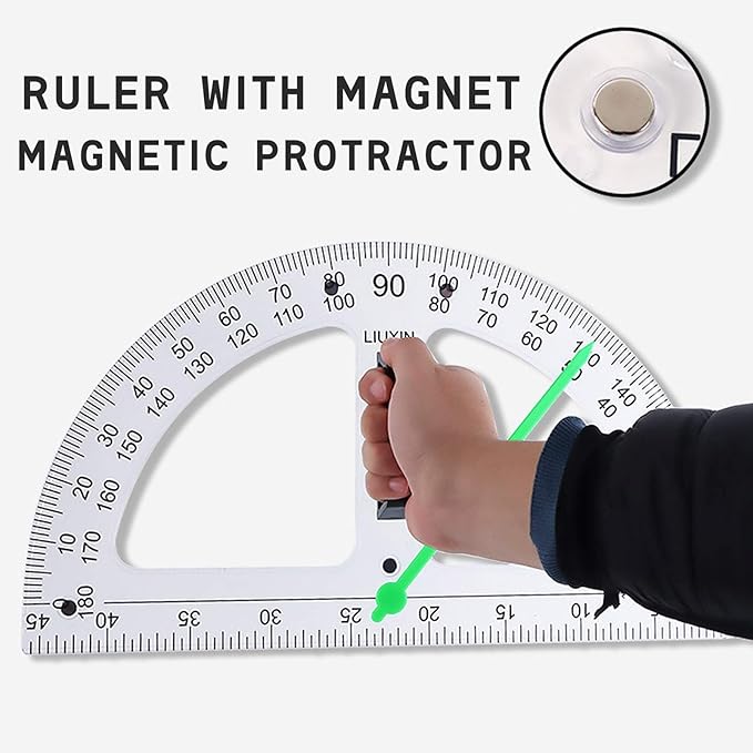 Math Ruler Magnetic Classroom Math Geometry Tool Set Enhances Classroom Learning, Easily Mounts to Blackboard Protractor Measuring Ruler Triangle Ruler (Tp2pc)
