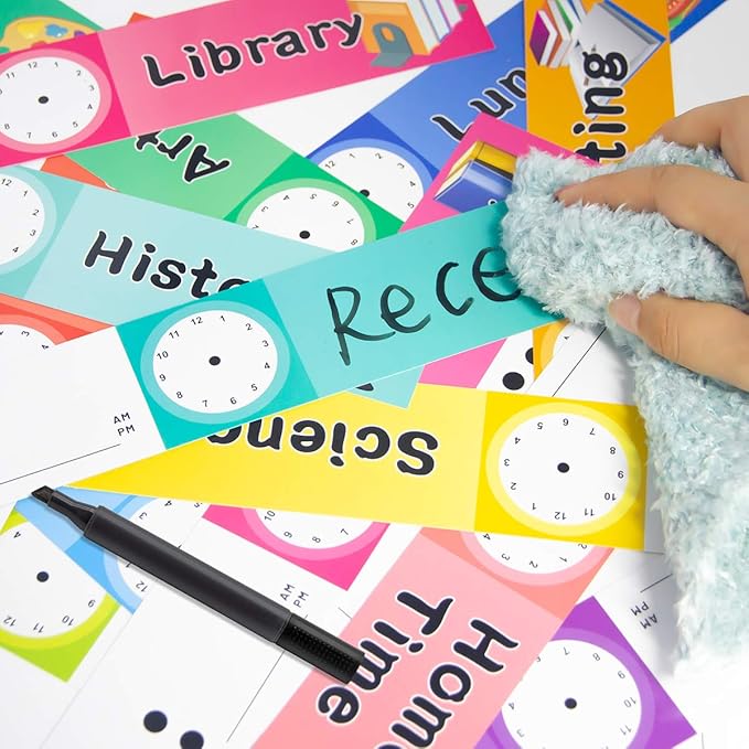 Fancy Land Daily Schedule Pocket Chart Educational Pocket Chart for Classroom Office Home Teachers Preschool Activity Supplies 15 Pockets 27 Double-Sided Reusable Dry-Eraser Card 13 x 37 Inches