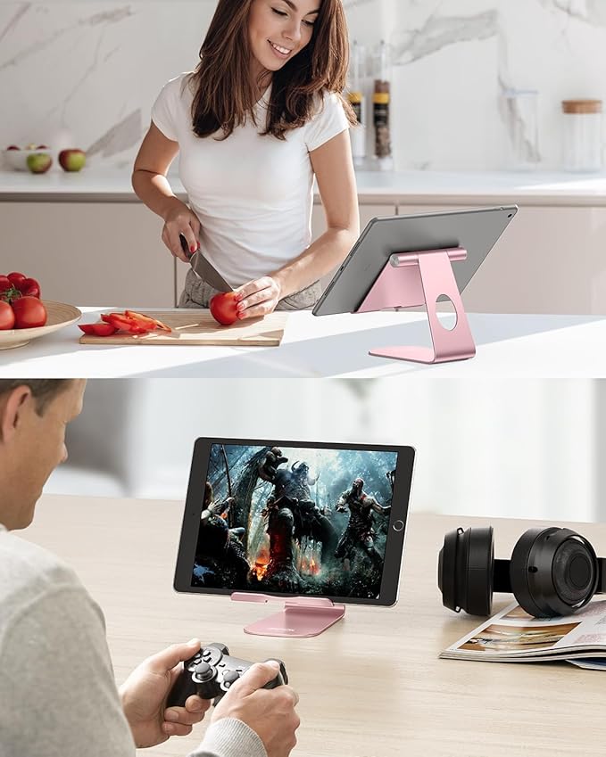 OMOTON Tablet Stand Holder Adjustable, T1 Desktop Aluminum Tablet Dock Cradle Compatible with iPad Air/Mini, iPad 10.2/9.7, iPad Pro 11/12.9, Samsung Tab and More, Rose Gold