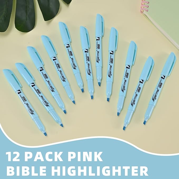 Cgerma Blue Highlighters 12 Pack, Mild Pastel Color, Chisel Tip Bible Highlighters No Bleed, Quick-Drying, Cute Aesthetic Markers for Journaling, Bible Study, School Office Supplies