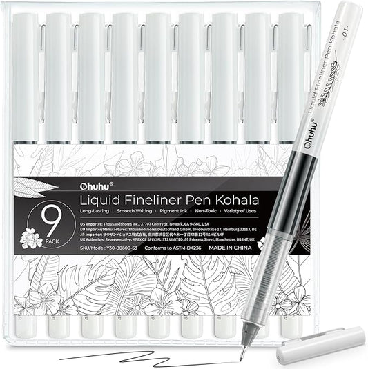 Ohuhu Liquid Fineliner Drawing Pens: 9 Sizes Micro Pens Drawing Pens Pigment Black Ink Water-proof Alcohol-proof Assorted Point Tips Smooth Writing Sketching Journaling Anime Artist Beginners - Kohala