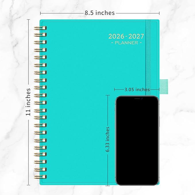 RETTACY Academic Planner 2026-2027, Weekly and Monthly, July 2026 - June 2027, Large Size (8.5" x 11"), Calendar, Agenda, 12-Month Tabs, for Student, Teacher, School (Tiffani Blue)