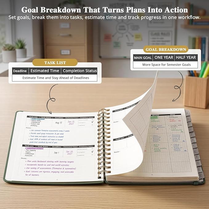 JoyCat 13-Month Academic Planner 2026-2027, June 2026 - June 2027, A5 Weekly & Monthly Planner, Hardcover Agenda with Tabs, 5 Sticker Sheets, Elastic Closure & Pocket for Teachers & Students, 6.3" x 8.5", Green