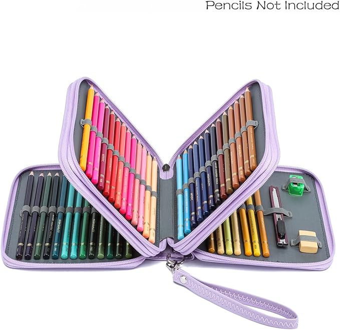 YOUNGCOL Colored Pencil Case 72 Slots PU Pencil Holder with Zipper Color Pencil Organizer Storage for Artist,Purple