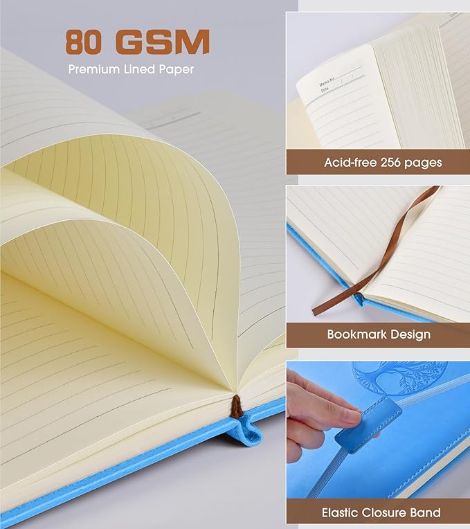 Lined Journal Notebook for Women Men,256 Thick Pages,A5 Hardcover Vintage Leather Journal for Writing,Travel,Business,Work, School,College Ruled Notebooks for Note Taking,Daily Diary 5.7"×8.3"