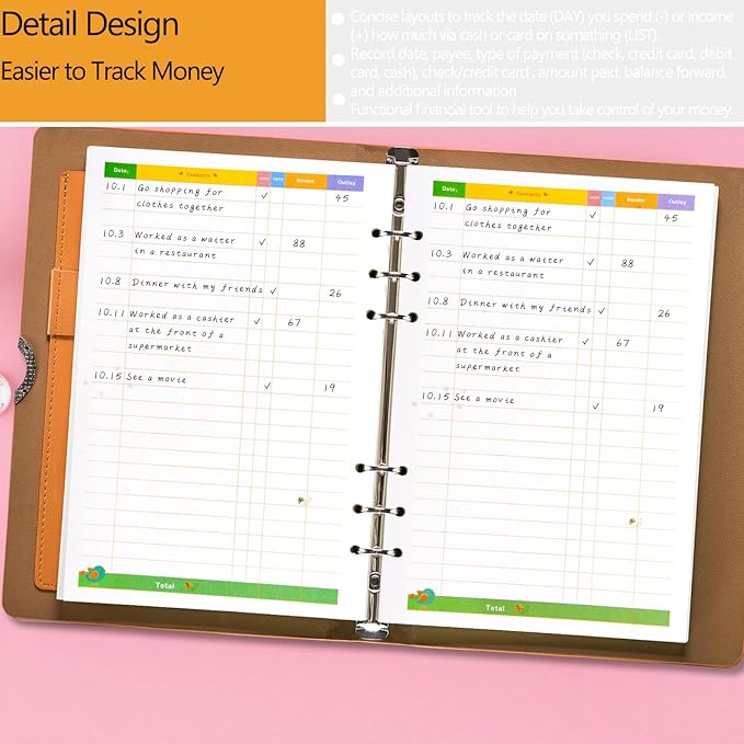 Rancco A5 Budget Planner Refill Paper, 90 Pages Colorful 6-Ring Binder Expense Tracker Inner Page Financial Planner w/Binder Divider, Pouch, Ruler, Index Tab for Budgeting Book, Double-sided,8.3x5.6"
