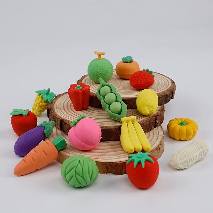 Cllayees 72 Pcs Assorted Fruit Pencil Erasers Toy Set, Mini Vegetable Puzzle Erasers Bulk, 3D Come Apart Gift for Kids Reward Party Favors (Fruit and Vegetable)