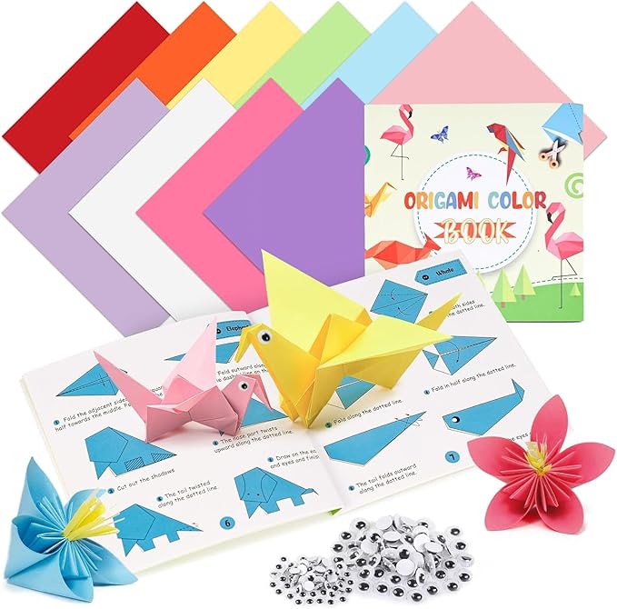 Koogel 250 Sheets Origami Paper Craft Kits, Color Paper 6"x 6" with Origami Book, DIY Art Projects Set for Beginners
