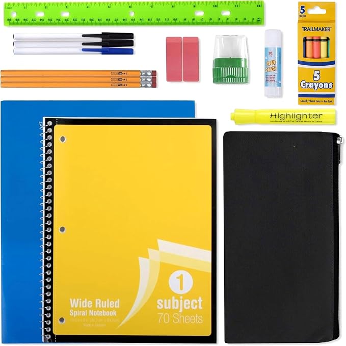 Trail maker 24 Pack Bulk Backpacks with Stationary Supplies - Wholesale Backpack and Stationary Kits (Classic Colors Pack)