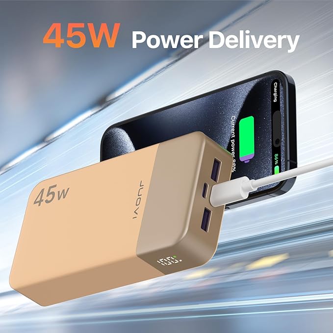 JUOVI Power Bank 45W 20000mAh Portable Charger USB C, PD QC Fast Charging 4-Port(2C+2A) External Battery Pack with LED Display, for iPhone 15 16 MacBook ipad