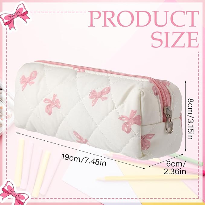 Sherr Coquette Bow Pencil Case Pink Bow Cute Pencil Pouch Soft Cotton Storage Bag Aesthetic Pattern Gift Makeup Pouch Cosmetic Travel Bag for Women