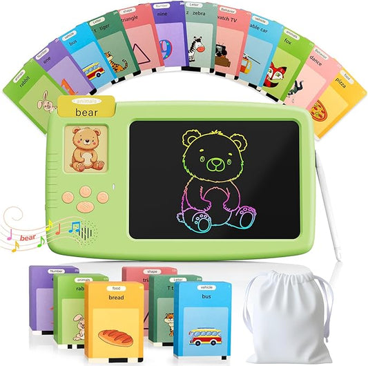 Talking Flash Cards for Toddlers: 2-in-1 LCD Writing Tablet with 510 Sight Words, Montessori Language Learning, Autism & Speech Therapy Toys for Children Ages 1-6, Green