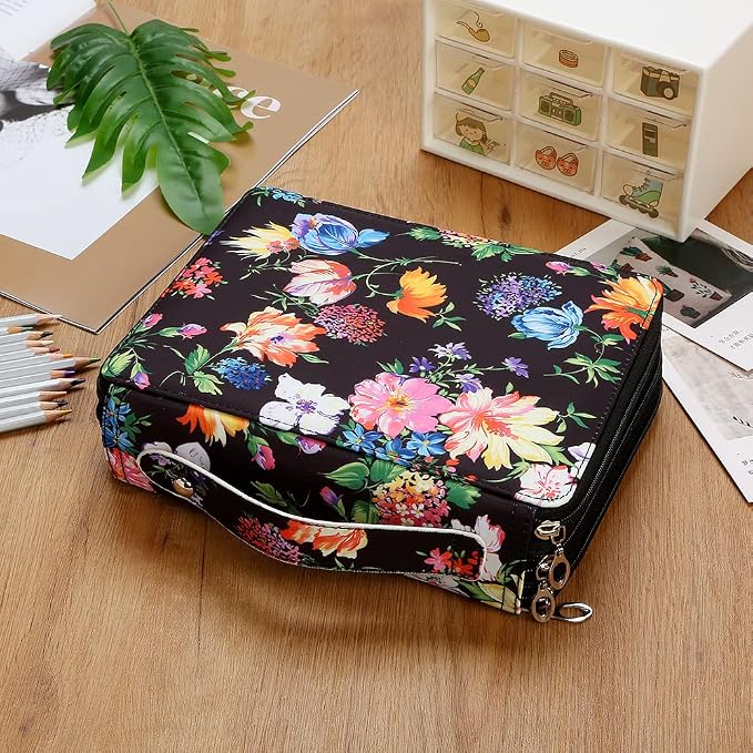 120 Slots Colored Pencil Case Organizer, 3 Layer Bag | Twill Oxford fabric,127 elastic loops,detachable handle,for travel, home storage,drawing tools,creative gifts