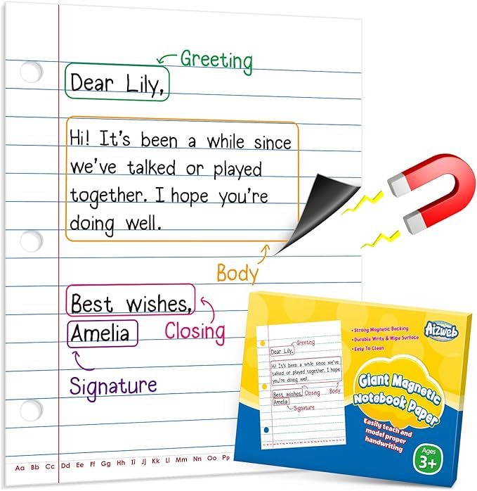 Aizweb Giant Magnetic Lined Notebook Paper,2 Dry Erase Sheets,Total Area 17" x 21.5",Handwriting Practice for Classroom Whiteboard,Chart Paper Teacher Must Have Homeschool Teaching Supplies