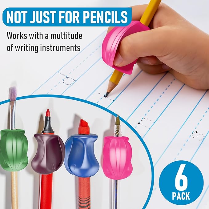 The Pencil Grip Pencil Grips, The Crossover Grip, Metallic Ergonomic Writing Aid For Righties And Lefties, Colorful Pencil Grippers, Assorted Metallic Colors, 6 Count - TPG-17706