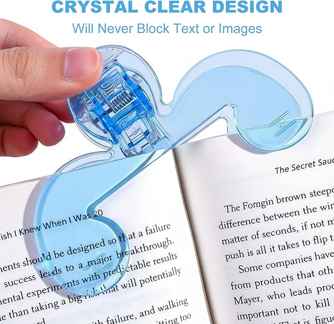 2 PCS Portable Book Page Holder Clip, Transparent Blue, Hands-Free Reading Stand with 12 Degree Ergonomic Scientific Rack for Students, Teachers & Clerks