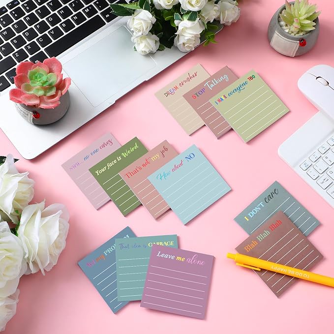 Yinder 24 Pcs Inspirational Sticky Notes Cute Motivational Sticky Notes Pad End of Year Employee Appreciation Gifts Bulk for Teacher Nurse Coworkers Office Supplies 3 x 3'' (Funny,Morandi Color)