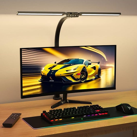 SIBRILLE Upgraded Desk Lamp for Home Office - Dimmable Computer Desk Light with Remote, Modern Architect Task Lamp with Color Changing, Flexible Desktop Lamp with Gooseneck for Monitor, Double Head