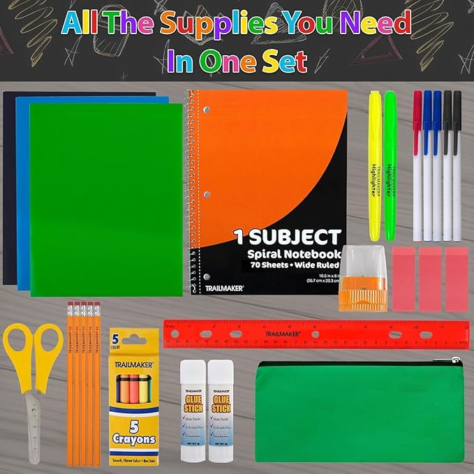 12 Pack of 30 Piece Sets Bulk School Supplies Kits for Girls, Boys Back to School Supplies Box Bundle Pack for Kids Kindergarten, Elementary Includes Notebook, Folders, Pens, Pencils, and More