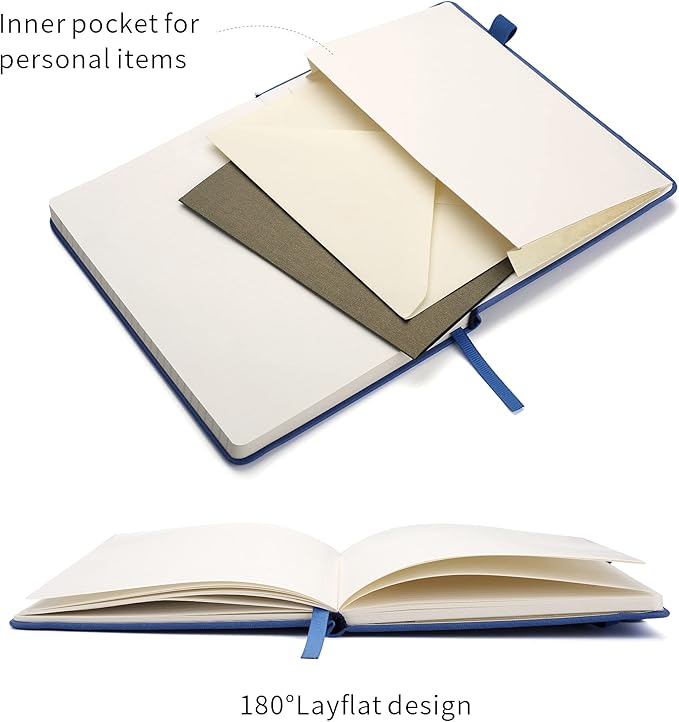 Lined Journal Notebooks with Pen Loop, Hardcover Notebook Journal for Work, 100Gsm Premium Thick Paper with Inner Pocket, Medium 5.7"x8.4", （Blue, Ruled）