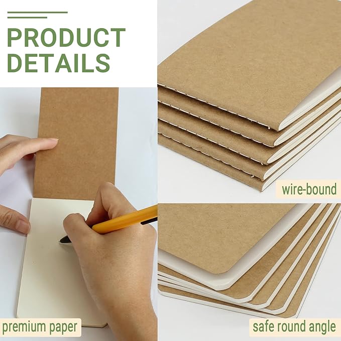 zmybcpack 24 Pack Mini Pocket Notebook 3x5inch, Mini Kraft Paper Blank Notebook Bulk, Unlined Note Pads,Memo Pads Small Pocket Notebook Journal for Kids, Students,Travelers