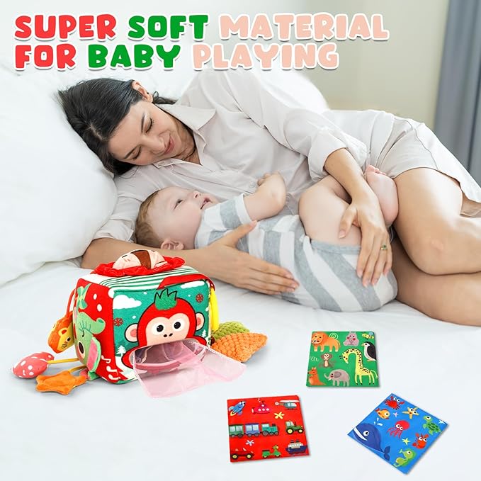 YOGINGO Montessori Toys for 1 Year Old - Tissue Box Baby Toys, Soft Stuffed High Contrast Crinkle Infant Sensory Toys, Boys&Girls Kids Early Learning Gifts