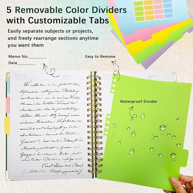 Hardcover Spiral Notebook with Removable Dividers & Tabs, 8"x10" 5 Subject Notebooks for Work, 300 Pages College Ruled Notebook, B5 Sparkle Lined Journal for Women Girls Note-Taking (Silver)