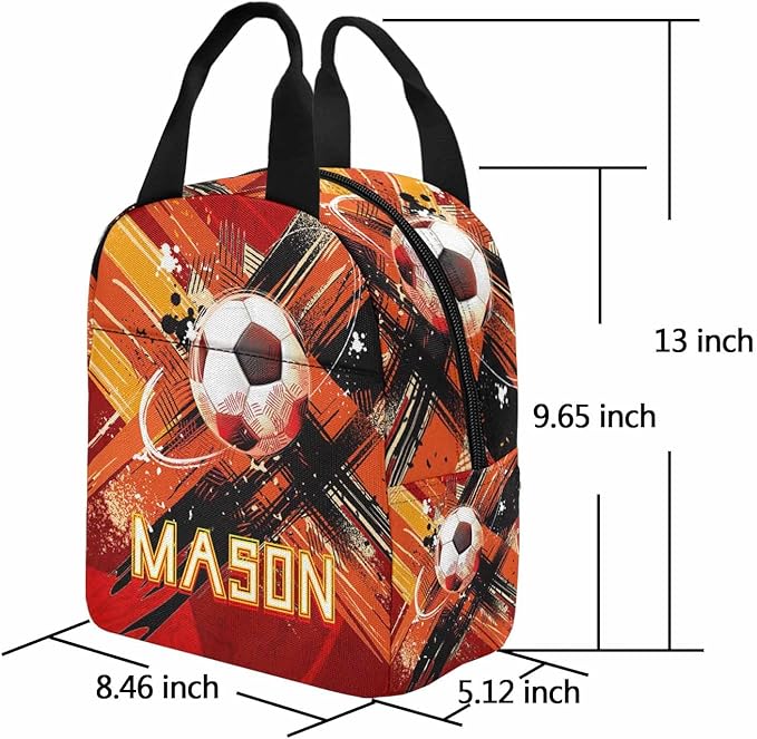 M YESCUSTOM Personalize Boys Backpack with Lunch Box, Red Football Soccer Custom Toddler Sports Backpack with Name Elementary School Kindergarten Travel Bookbag