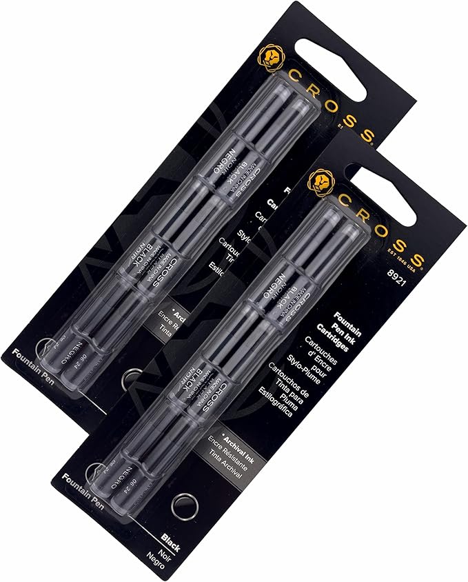 2 Packs - Cross Fountain Pen Cartridge Ink Refills, Black Ink Cartridges, 6 per card (8921)