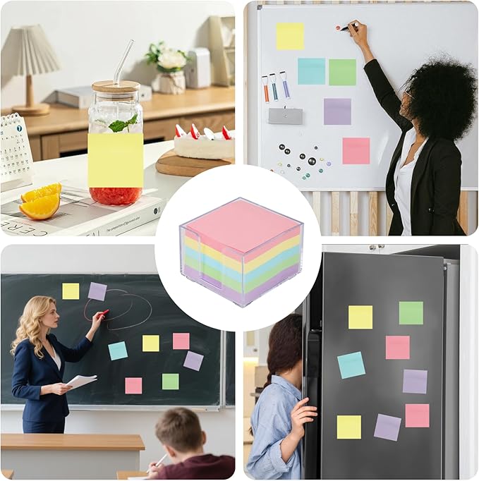 Buqoo Clear Silver Desktop Mmeo Holder Cute Acrylic Sticky Notes Dispenser 3.9×3.9 Inches Office Memo Pad Holder for Desk